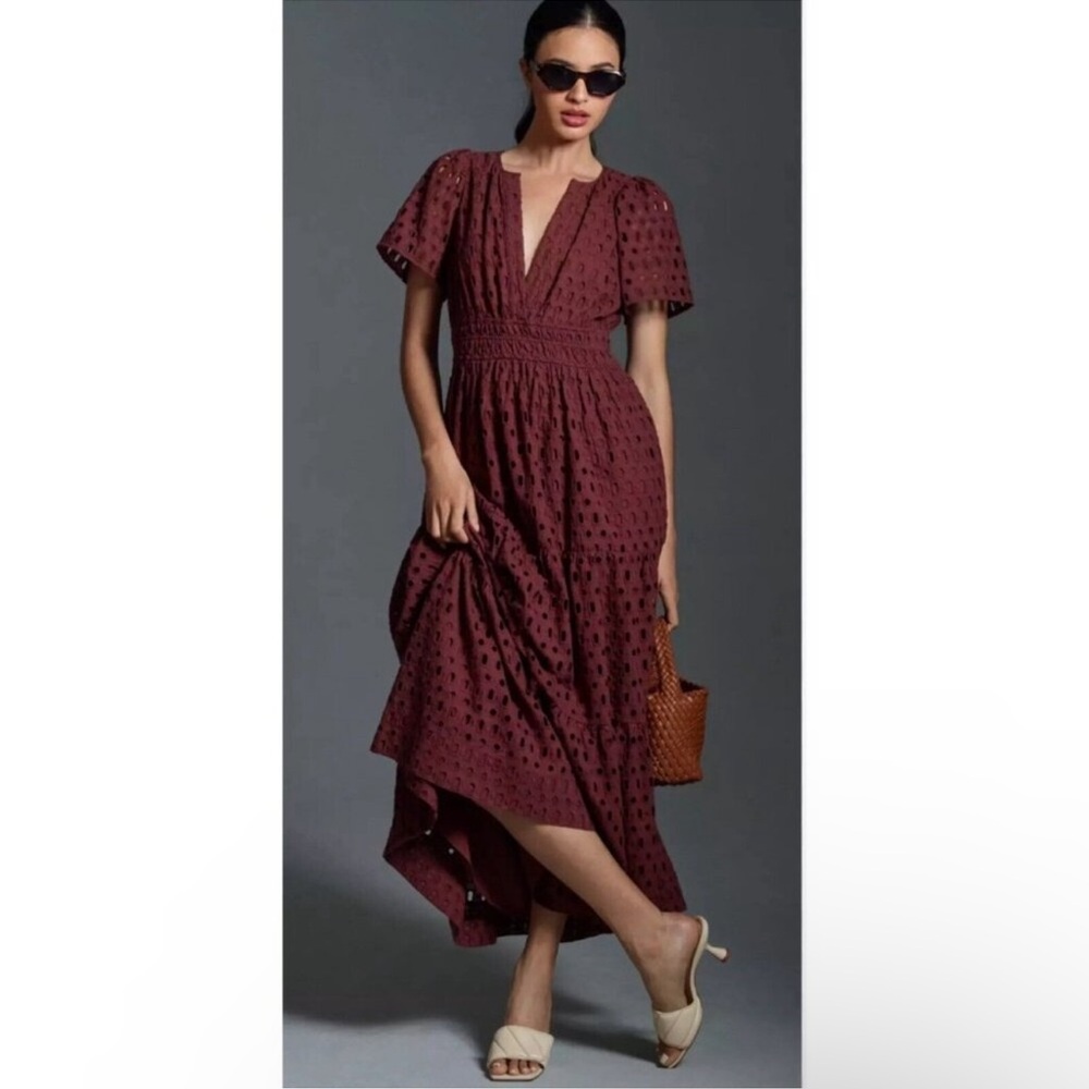 NWT ANTHROPOLOGIE The Somerset Maxi Dress Special Eyelet Edition Womens S Brown